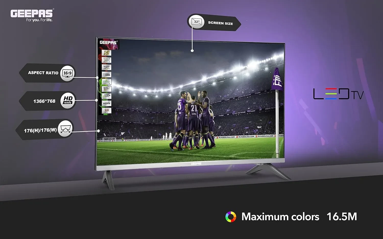 شاشة جيباس مقاس 32 بوصة موديل GLED3201EHD - صورة المنتج 1